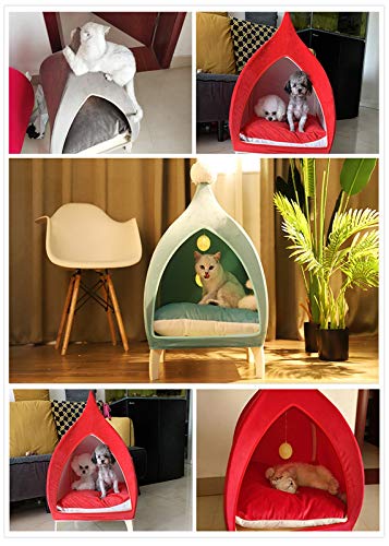 LLA Camas para Perros Sofá Criadero Villa Mascota, Gato Perros Cama De Madera con Soporte Carpa Colchoneta Suave, Ideal para El Amigo, Prueba De Humedad, 6 Colores