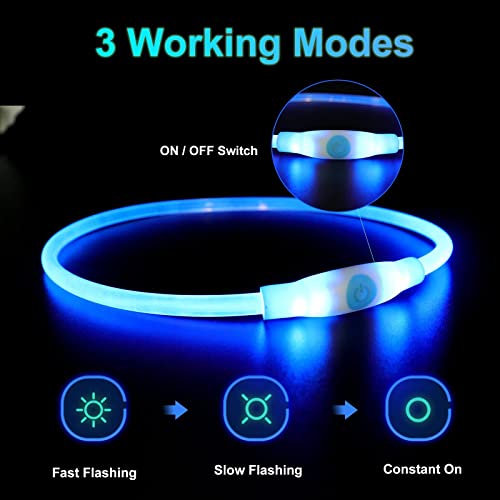 LMLMD Luminoso Collar Perro de Mascota LED, Ajustable Recargable 3 Modos, Collares LED para Perros Pequeños/Medianos/Grandes, azul