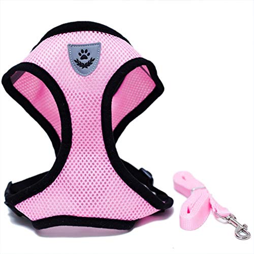 Locisne Tela de malla chaleco para perros Arnés suave ajustable cómodo | El plomo en el pecho del animal doméstico caminar con correa con clip (Rosa, Grande)