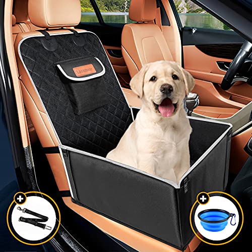 Looxmeer Asiento Coche Perro Pequeño Mediano Impermeable Homologado, Funda Asiento Delantero para Mascotas, Cubre de Perro Lavable Plegable para Viajes, 58x50x38cm, Borde Gris