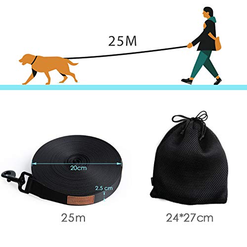 Looxmeer Correa de Adiestramiento para Perros, 3m / 5m / 10m / 15m / 20m / 25m / 30m Correa Perro Larga, Cuerda para Perros Manos Libres, Correa Resistente Fuerte para Camping Paseo, Negro