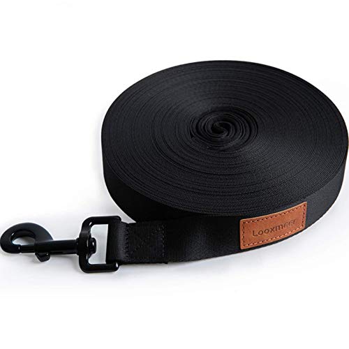 Looxmeer Correa de Adiestramiento para Perros, 5m / 10m / 15m / 20m / 25m / 30m Correa Perro Larga, Cuerda para Perros Manos Libres, Correa Resistente Fuerte para Camping Paseo, Negro