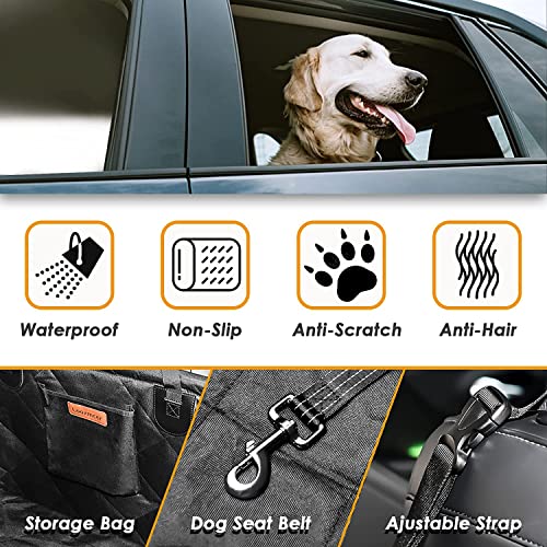 Looxmeer Funda Protector Asiento Coche Perro Impermeable, Cubre de Asiento Trasero de Coche para Mascotas Pequeñas para Viaje, Excursión, de Oxford 600D, con Cinturón de Seguridad, Negro