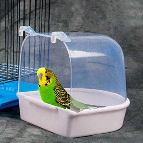 LPxdywlk Pet Bird Parrots Bañeras Transparentes Bañera Caja De Ducha Jaula Colgante Decoración Suministros Caja De Baño para Pájaros Blanco