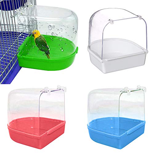 LPxdywlk Pet Bird Parrots Bañeras Transparentes Bañera Caja De Ducha Jaula Colgante Decoración Suministros Caja De Baño para Pájaros Blanco