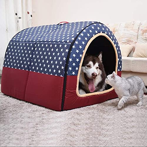 L.TSA Casa para Mascotas 2 en 1 Cama para Mascotas Casa Grande para Perros Invierno Mantener abrigado Lavable Cuatro Estaciones Perrera para Perros Caseta para Perros de Interior Estrellas Azules