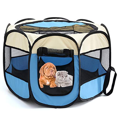 LUCHUII Caseta de Perro, Tienda al Aire Libre for Mascotas portátil Carpa Plegable for Perro Gato del Perro de la Jaula Valla Parque Infantil del Perrito de la Perrera Fácil Operación Octogonal