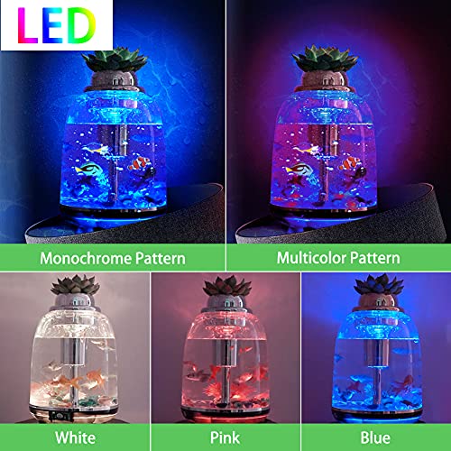 Luckits - Acuario autolimpiable, kit de acuario con 7 luces LED de colores automáticas y filtro de potencia, 5 litros, mini acuario de mesa para plantas y peces