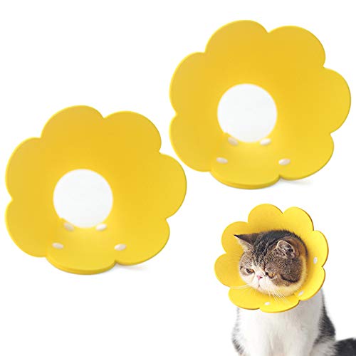 LUII 2 Collares Isabelinos para Gatos, Suave Collar de Recuperación de Mascotas, Cono de Cuello Ajustable Blando para Gatos Perros, Collarines para Curar Heridas Amarillo M 22-25cm