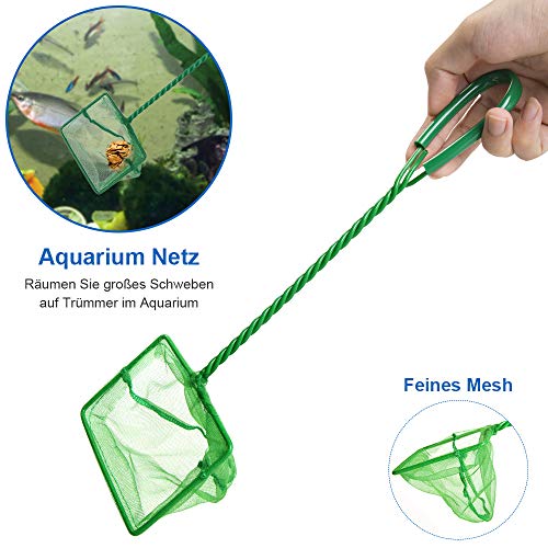 Lukovee 4 en 1 Juego de herramientas para acuario , pinzas largas de acero inoxidable, espátula, con red para peces y plantas acuáticas, kit de limpieza y kit de inicio