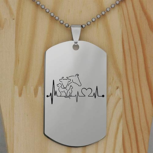 LUOSI El Latido del corazón del Collar de la Vaca de Caballo del Gato de Acero Inoxidable Divertido Creativo Colgante Animal del Collar de Perro Collares (Metal Color : Imitation Rhodium Plated)