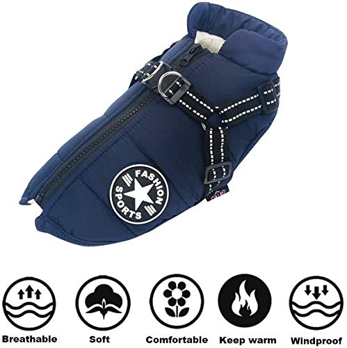 LUOWAN Abrigo impermeable para perro con diseño de bulldog francés, chaleco cálido, con arnés para perros, varios tamaños, chaqueta para perros pequeños