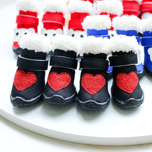 LUOWAN Amor Lindo Nieve Invierno Mascota Perro Gato Zapatos para Perros Cachorro Animal Antideslizante Rojo Negro Animal Botas Chihuahua Shih Tzu Foot Wear Goods