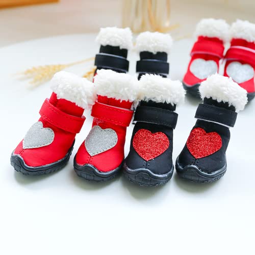 LUOWAN Amor Lindo Nieve Invierno Mascota Perro Gato Zapatos para Perros Cachorro Animal Antideslizante Rojo Negro Animal Botas Chihuahua Shih Tzu Foot Wear Goods