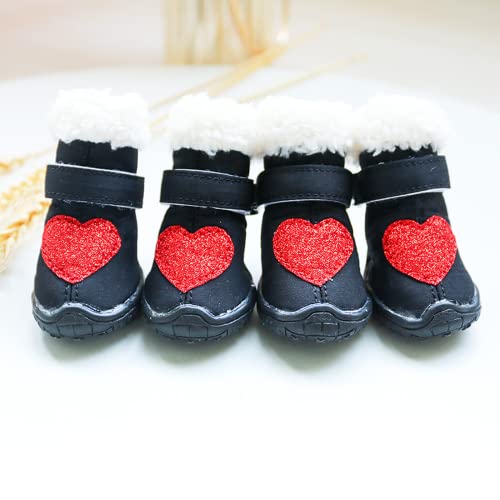 LUOWAN Amor Lindo Nieve Invierno Mascota Perro Gato Zapatos para Perros Cachorro Animal Antideslizante Rojo Negro Animal Botas Chihuahua Shih Tzu Foot Wear Goods