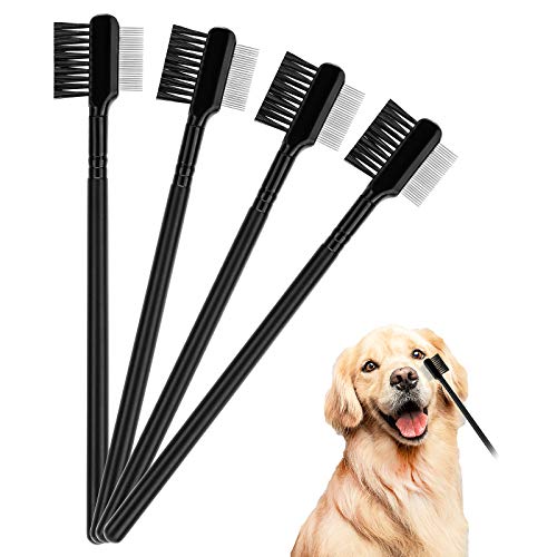 LUTER 4 Piezas Peine para Pulgas para Perros Cepillo para Peine de Ojos de Perro de Doble Cara para Perros Gatos Eliminación de Costras y Mocos