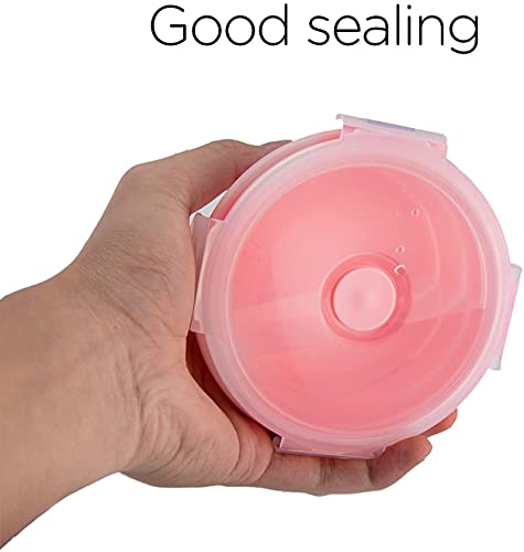 LUTER Tazón plegable para perro de 2 piezas Tazón de viaje de agua de silicona para alimentos con tapa Plato de alimentación portátil para mascotas para perrera camping 350ml (12x12x3 cm) (rosa y azu)