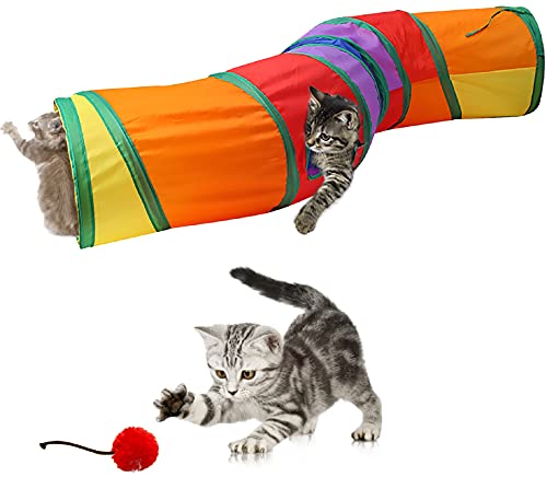 Lvjkes Tubo de túnel para Gatos, Mascotas Plegables túneles, Mascota Gato túnel de Juguete Plegable Cambia de Forma Adecuado para Gatitos y Conejos (Color del Arco Iris)