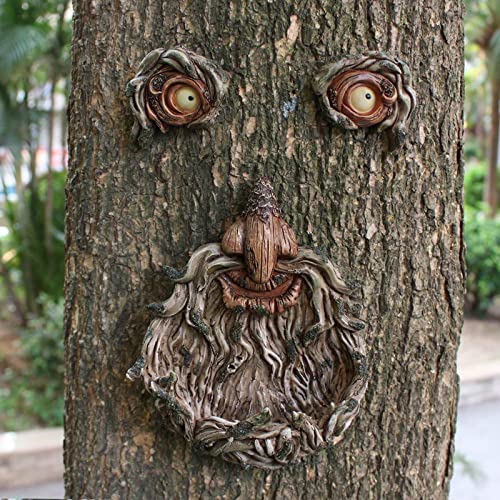 LWKBE Árbol Caras decoración al Aire Libre Aves alimentador Hombre Forma alimentador de pájaros con Gancho de Bigote, Cara Cara jardín Decoraciones, diversión Anciano Tree Huggers