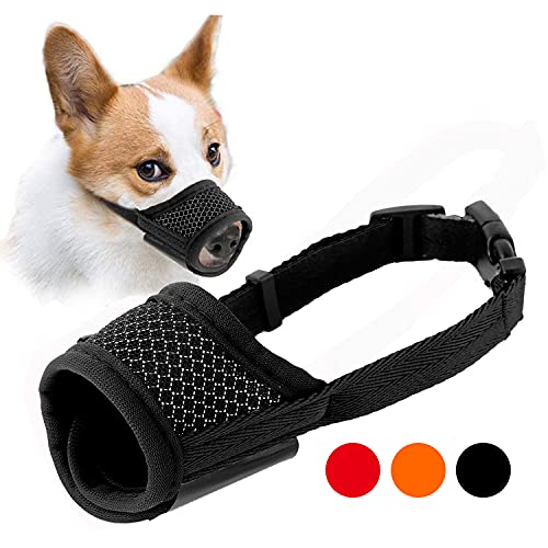 M MUNCASO Bozales para perros de malla nailon con lazo ajustable y suave para entrenamiento para perros previene para morder comer,ladridos y masticar perros pequeños y medianos(M, negro)