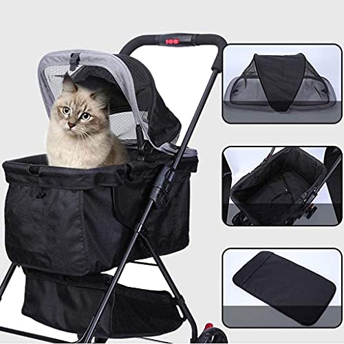 M3 Decorium Cochecito de Carrito de Mascotas Pequeño Cochecito Plegable Coche Ligero Llevar Llevar Bolso Cat Bogger Viaje 4 Ruedas Negro (Color : Black)