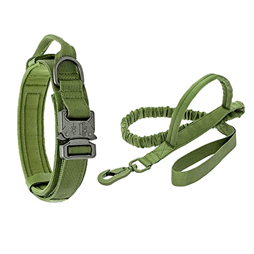 Magriaid Juego de collar y collar para perro de nailon grueso, con correa de control y hebilla de metal resistente, adecuado para el adiestramiento de perros(verde: 18-22 pulgadas)