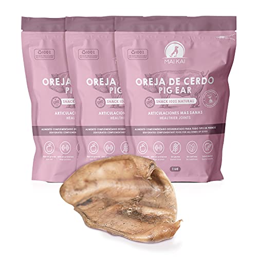 MAIKAI Chuches para Perros - Orejas de Cerdo Completas deshidratadas (3 Bolsas X 1 ud) - 100% Naturales - Premios para Perros - Compatible con Dieta Barf - Snacks para Perros saludables