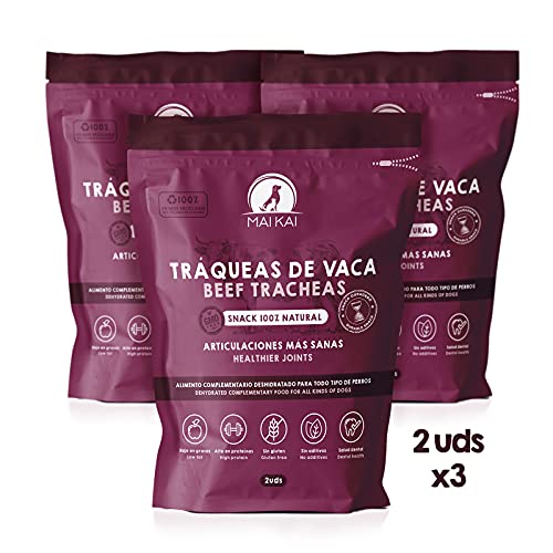 MAIKAI Chuches para Perros - Tráqueas de Ternera deshidratadas (3 Pack X 2 ud) - 100% Naturales - Premios para Perros - Compatible Dieta Barf - Huesos para Perros - Snacks para Perros saludables