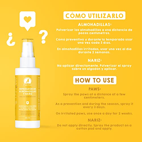 MAIKAI Crema almohadillas perro (125 ml) - Protector en spray para almohadillas - alternativa eficaz a cremas y bálsamos - hidrata y suaviza - Protector nieve y calor - Con Aloe Vera, Urea y Glicerina