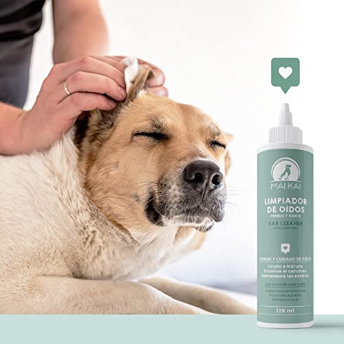 MAIKAI - Limpiador Oidos Perros y Gatos - Limpiador ótico Orejas Perros - Otitis Perro - Limpiador Orejas Perros Natural, 125 ml. Solución oídos sanos y limpios.