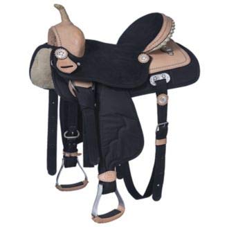 Manaal Enterprises Western Barrel Racing Trail Equestrian Horse Saddle Tack, cabeza a juego libre, cuello de pecho, riendas y almohadilla de sillín, tamaño de 10 a 18 pulgadas (asiento de 12 pulgadas)