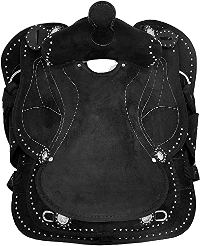 Manaal Enterprises Western Barrel Racing Trail Equestrian Horse Saddle Tack, cabeza a juego libre, cuello de pecho, riendas y almohadilla de sillín, tamaño 10 a 18 pulgadas asiento (11, negro)