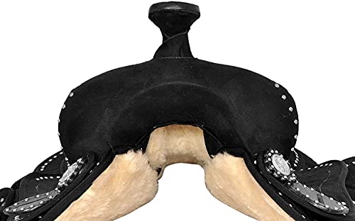 Manaal Enterprises Western Barrel Racing Trail Equestrian Horse Saddle Tack, cabeza a juego libre, cuello de pecho, riendas y almohadilla de sillín, tamaño 10 a 18 pulgadas asiento (11, negro)