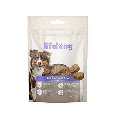 Marca Amazon - Lifelong - Treats para perros, ricos en proteínas, con pato (8 packs x 300gr)