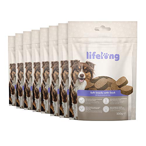 Marca Amazon - Lifelong - Treats para perros, ricos en proteínas, con pato (8 packs x 300gr)