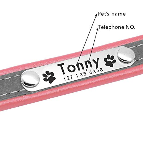 MARKOO Collar Reflectante para Perros, Collares Personalizados para Perros, Collar para Perros Acolchados De Cuero para Perros Pequeños Medianos Chihuahua Yorkie, Rosa, XS