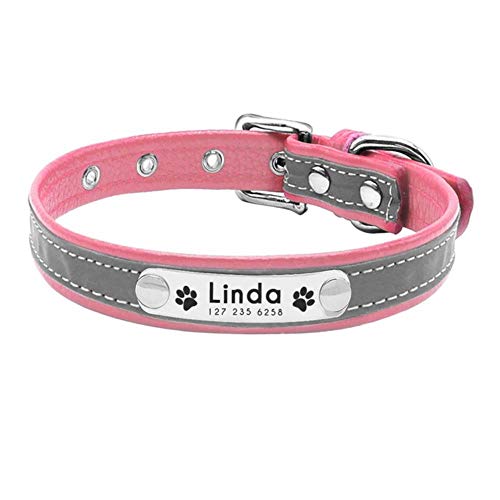 MARKOO Collar Reflectante para Perros, Collares Personalizados para Perros, Collar para Perros Acolchados De Cuero para Perros Pequeños Medianos Chihuahua Yorkie, Rosa, XS