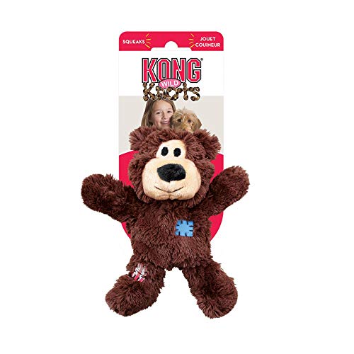 Marrón pequeño/mediano de Kong Salvaje Nudos Oso de peluche fuera, durable fuerte dentro de nudo cuerda esqueleto