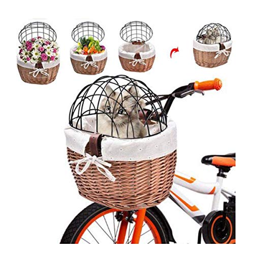 MARXIAO Cesta de Mimbre de la Bici para Perros pequeños Gatos del Animal doméstico del Frente de la Bicicleta Cesta con Alambre de Malla Cubierta