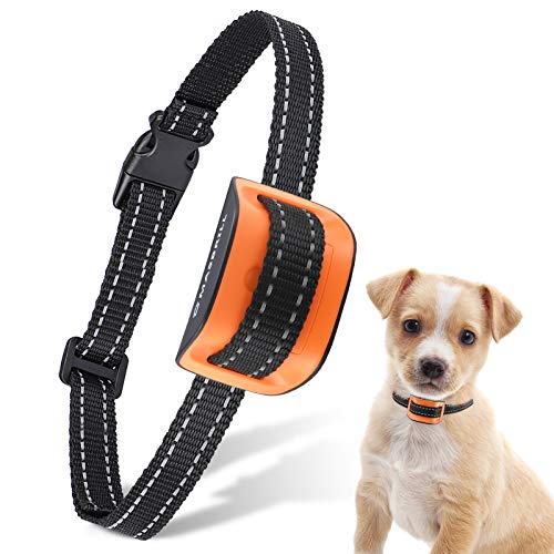 MASBRILL Collar Antiladridos para Perros Pequeños y Medianos y Grande con Sonido y Vibración, Collares Anti ladridos Dispositivo 7 Niveles de Sensibilidad Ajustables - Naranja