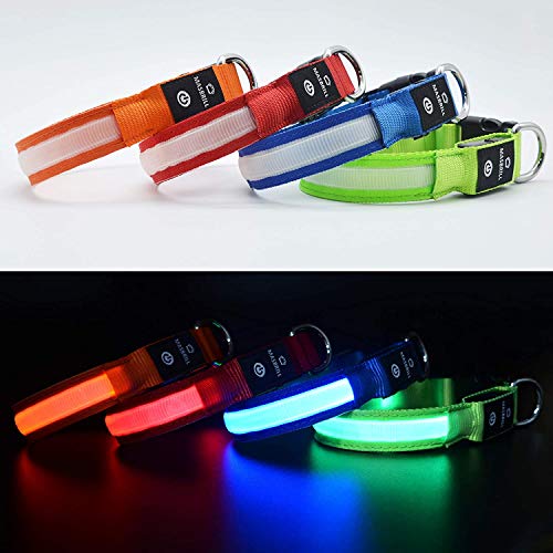 MASBRILL Collar Luminoso Perro de Mascota, 3 Modos Collar Perro Luz con Recargable y Impermeable, Ajustable Collares LED para Perros Pequeños / Medianos / Grandes(Verde M)