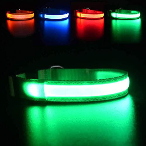 MASBRILL Collar Luminoso Perro de Mascota, 3 Modos Collar Perro Luz con Recargable y Impermeable, Ajustable Collares LED para Perros Pequeños / Medianos / Grandes(Verde M)