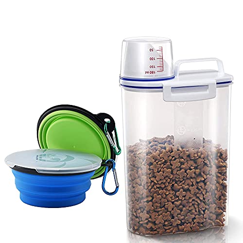 Mascota Comida Almacenamiento Contenedor Hermético Perro Gatos Comida Contenedor de Comida para Perros Botes Cocina Recipiente con 2PZS Plegable Viajes Silicona Bowl con Tapas y Mosquetones