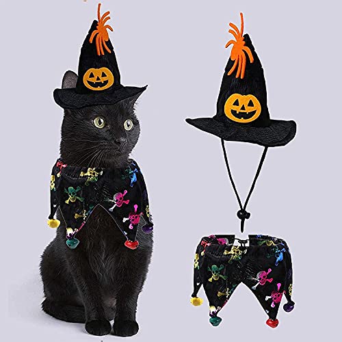 Mascota Disfraz de Halloween Disfraz de Gato Collar Capa con Sombrero Animales pequeños Gatitos y Cachorros Perros pequeños Cosplay Fiesta de Halloween Decoración para Mascotas (Esqueleto)