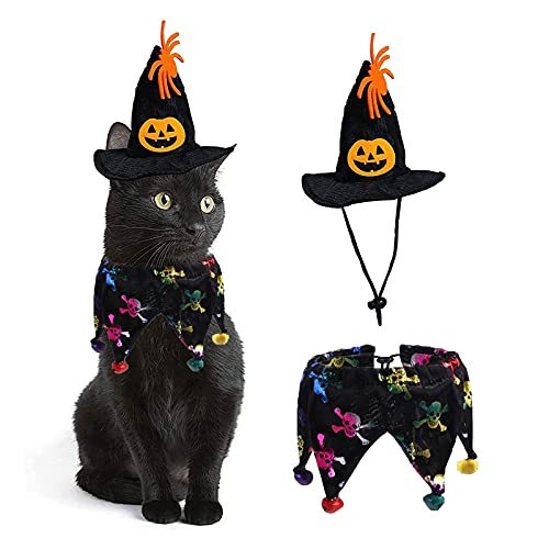 Mascota Disfraz de Halloween Disfraz de Gato Collar Capa con Sombrero Animales pequeños Gatitos y Cachorros Perros pequeños Cosplay Fiesta de Halloween Decoración para Mascotas (Esqueleto)