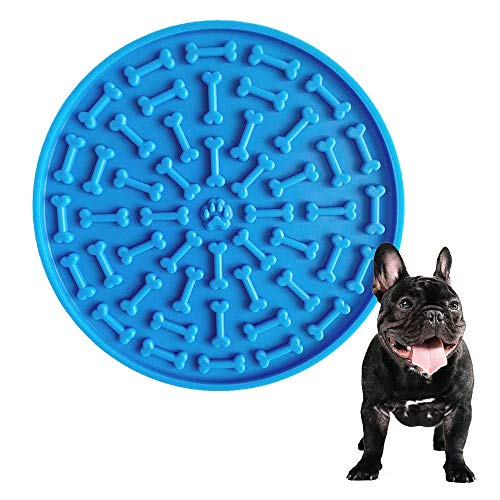 Mascotas Alimentador Lento, Alfombrilla Alimentación para Perros, Alfombrilla Distracción para Perros, Patrón de Hueso Perro Multifuncional Almohadilla Silicona Lamer Perro para Mascotas, Baño (Azul)