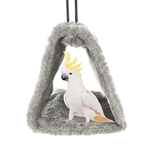 MATT SAGA Nido de Pájaro de Invierno Hamaca Cálida Loro Tienda de Campaña Casa Cama de Peluche para Loro, Periquito, Cacatúa, Cono, Lovebird Finch Cockatoo Africano (L, Gris)