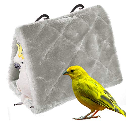 MATT SAGA Nido de Pájaro de Invierno Hamaca Cálida Loro Tienda de Campaña Casa Cama de Peluche para Loro, Periquito, Cacatúa, Cono, Lovebird Finch Cockatoo Africano (L, Gris)