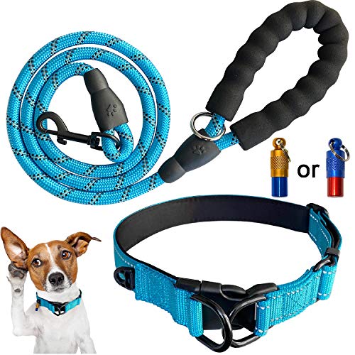 Mauts Juego de Collares y Correa para Perros Grandes, medianos y pequeños (3 Piezas) (Azul, Grande)