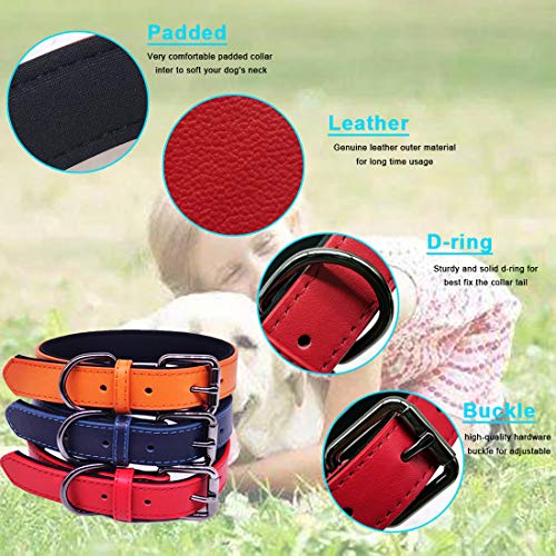 MayPaw Collar de Perro de Cuero Genuino, Hecho a Mano, Duradero, Suave y Lindo Collar Acolchado para Mascotas de tamaño XS, pequeño, Mediano (M: 13.5-16" Neck*1.0" Wide, Rosso)